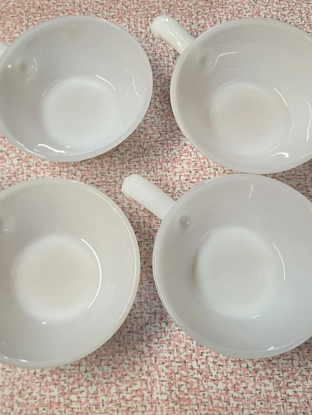 Vintage Milk Glass Handled Soup Chili Bowls Set of 4 MCM Oven Proof